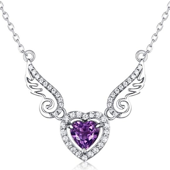 🎁 Hollow Purple Heart Wings Lovely Pendant Necklace for Women, EVGG1052 - Picture 1 of 4
